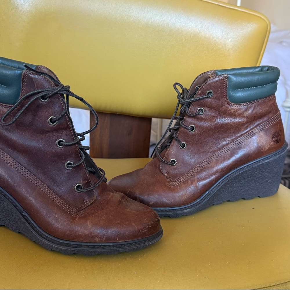 Timberland Wedge Safari Boots Size 7.5 Brown Leather - Picture 6 of 9